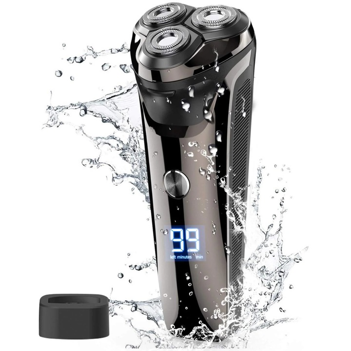 YANYXR BCS3128510 elektromos borotva, 3 db 4D lebegő fej, LED kijelző, vízálló, beépített trimmelő, USB-ről tölthető, 60 perc üzemidő, fekete