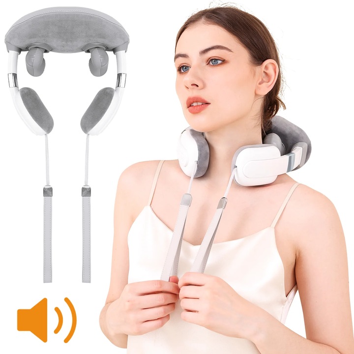 YANYXR BCS3130001 nyak- és vállmasszírozó, 5D szilikon masszázsfejek, 38–43°C fűtés, hordozható, USB-C, fehér/szürke
