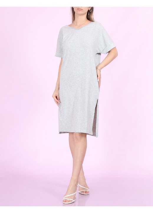 Rochie scurta Evendi, Relaxed Fit Casual maneci scurte, Gri, marime XS