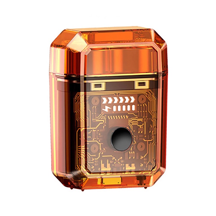 YANYXR BCS3128499 mini borotva, átlátszó test, USB tölthető, vezeték nélküli, vízsugár alatt mosható, ~60 perc üzemidő, narancssárga