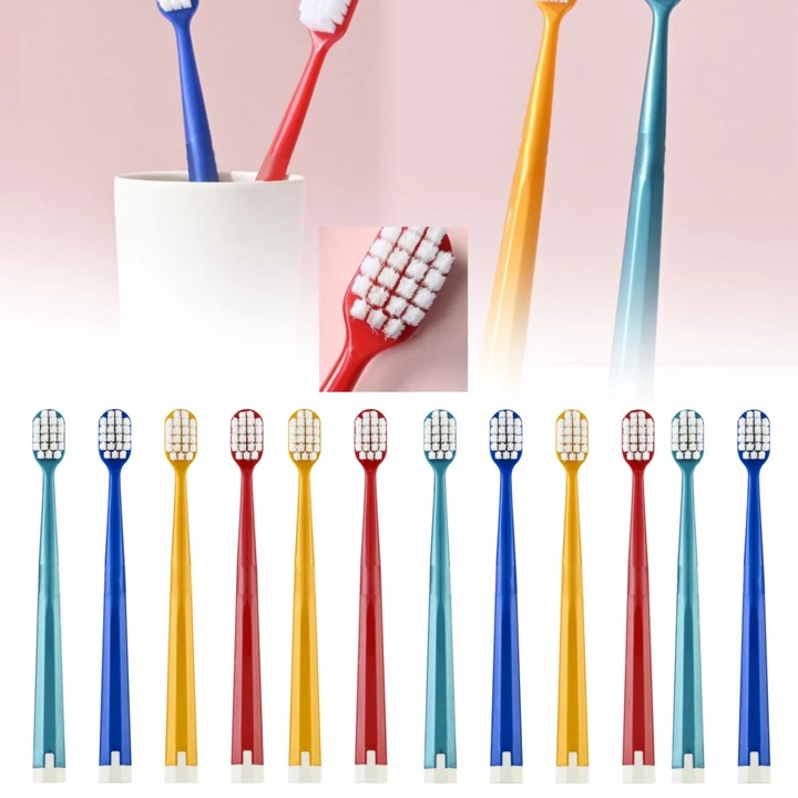 Perita de dinti manuala YANYXR BCS3129462, cap lat, peri nano ultra soft 0,12 mm (10000), pentru gingii sensibile si aparat, potrivita adulti/gravide/varstnici, multicolor, 12 buc.