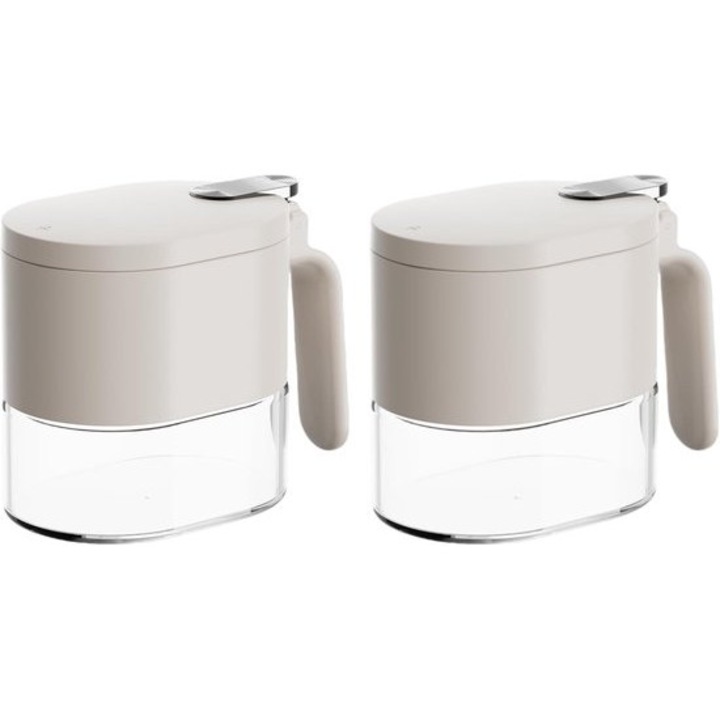 Set de 2 borcane ermetice pentru condimente din sticla K0443-emagCJ-50293, capac PP cu lingurita, bej, 380 ml (2 x 380 ml)