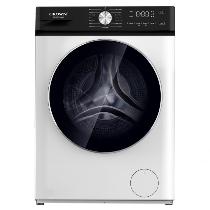 Masina de spalat Crown CWM7012MW, Clasa A, 7 kg, 16 programe, 1200 rpm, Pornire amanata, Protectie impotriva accesului copiilor, Alb