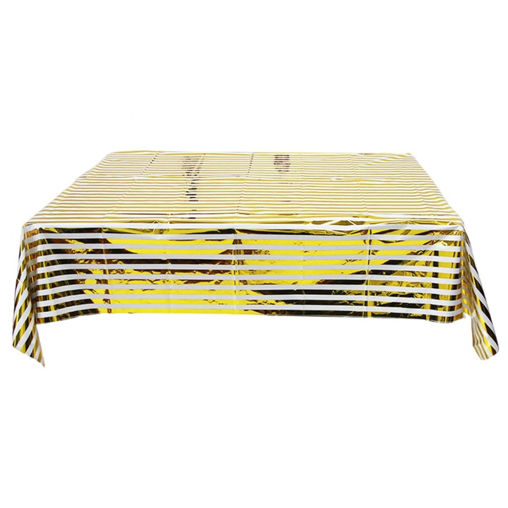 YANYXR BCS3134199 asztalterítő, PET, vízálló és olajálló, eldobható, csíkos, sárga/fehér, 137 x 183 cm