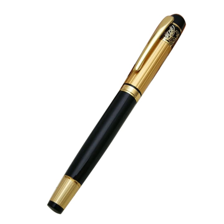 YANYXR BCS3134861 töltőtoll, műanyag test és fém alkatrészek, menetes dugattyús töltőrendszer (tinta nélkül), fekete/arany, 14.5 cm