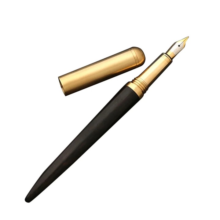 YANYXR BCS3136590 ébenfa töltőtoll, kézzel készített, aranyozott tollhegy 0,7 mm, fekete/arany, 14,8 cm