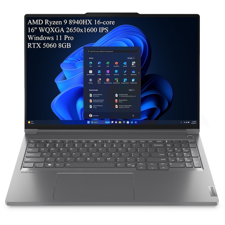 Laptop Lenovo ThinkBook 16p G6 ADR, 16" WQXGA 2650x1600 IPS 165Hz, AMD Ryzen 9 8940HX 16-core, 32GB DDR5, 1TB SSD m2 PCIe, NVIDIA GeForce RTX 5060 8GB GDDR7, Windows 11 Pro, Aluminium Case 2.15 kg Luna Grey