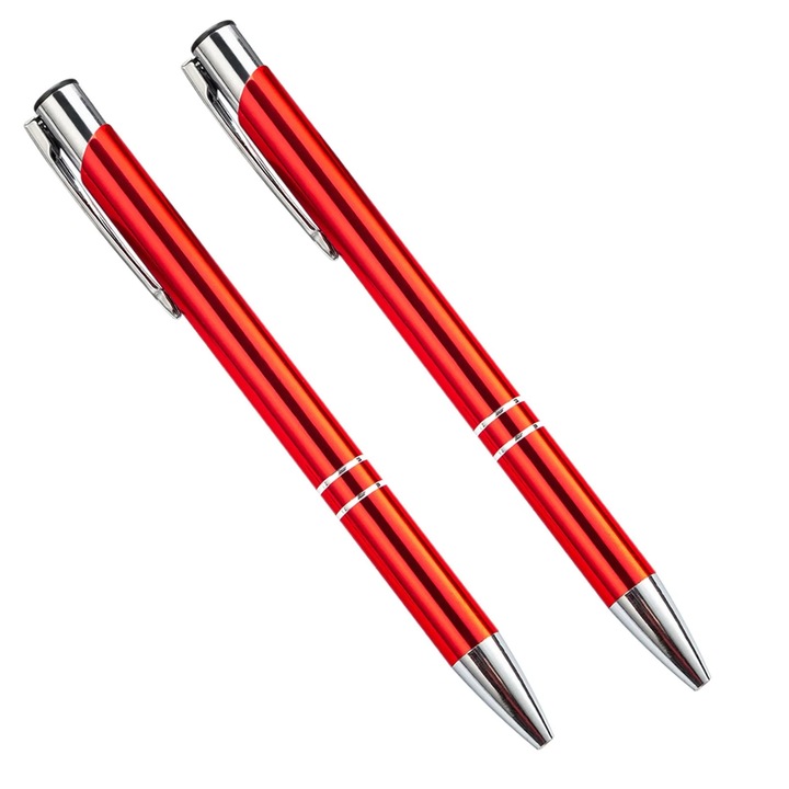 Pix cu bila YANYXR BCS3140565 retractabil, varf mediu, cerneala neagra, corp din plastic rosu, set 2, lungime 13.9 cm