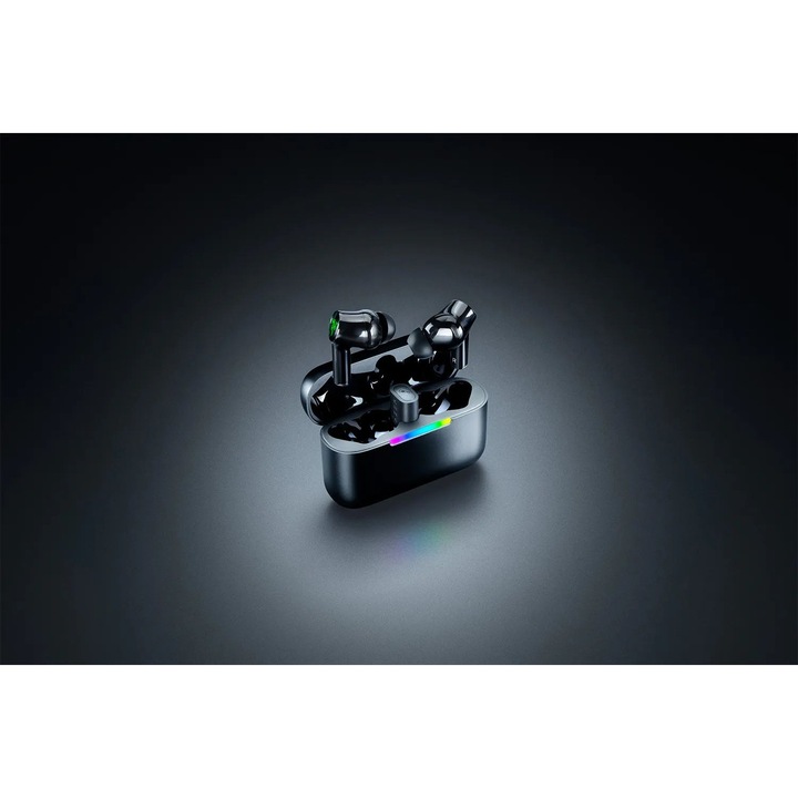Casti in-ear wireless Razer Hammerhead V3 HyperSpeed RZ12-05620100-R3G1, ANC, Bluetooth si HyperSpeed Wireless, RGB, microfon integrat, multi-platforma, negru