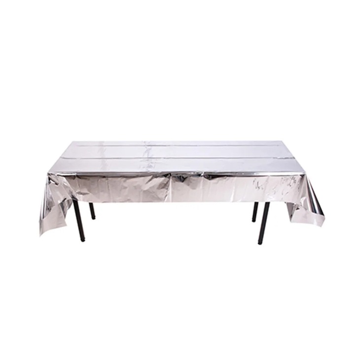 YANYXR BCS3138859 asztalterítő, PET csillogó felülettel, vízálló, téglalap alakú, ezüst, 1 x 2,7 m