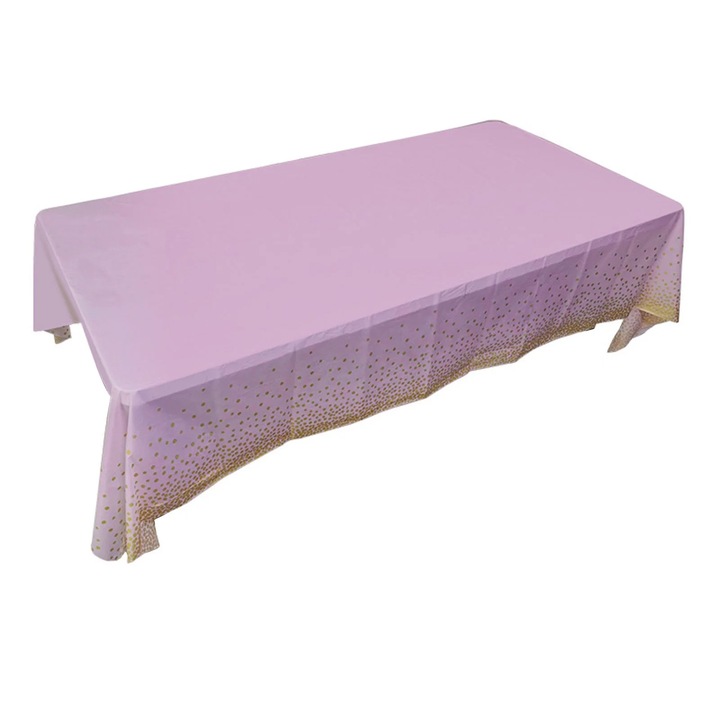 YANYXR BCS3138873 asztalterítő, eldobható PE-ből, téglalap alakú rose gold pöttyökkel, rózsaszín/arany, 274 x 137 cm