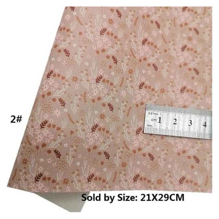 Műbőr lap K0345-0804-TDCJ-xw527, virágmintás, halvány rózsaszín, 21 x 29 cm