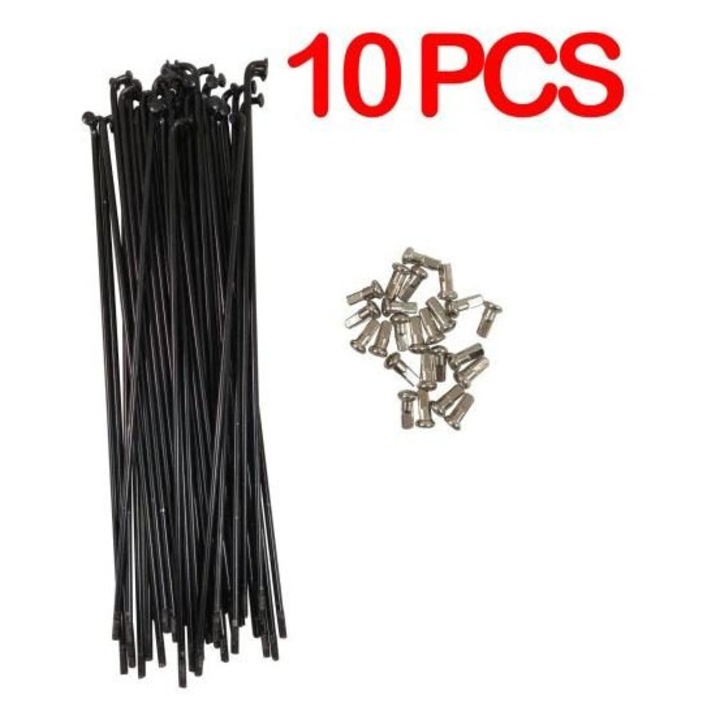 Set 10 spite pentru bicicleta 12G (2,5 mm) K0345-0804-TDCJ-xw2857, pentru e-bike/MTB/fat bike, negru, cu niplu