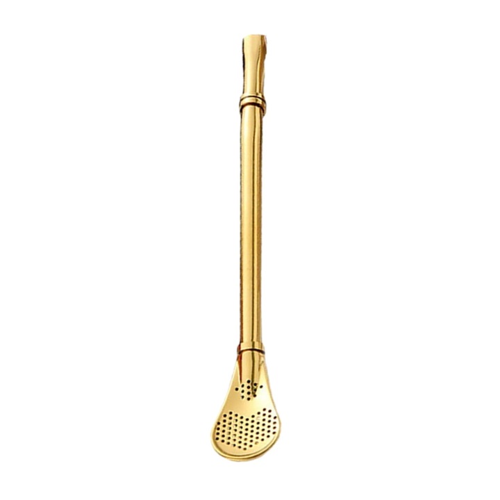 Lingura-filtru 2-in-1 YANYXR BCS3140994, otel inoxidabil 304, maner lung, reutilizabil, gauri filtrante, auriu, 15.5 cm
