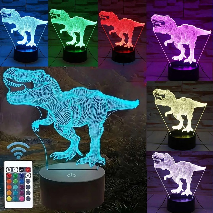 Lampa de veghe 3D ZYBLSSBB LSM2xh10973-BCS0246589-1, lumina RGB 16 culori cu telecomanda, acrilic, alimentare USB sau 3x AA, dimabil, multicolor, 6.3'' x 7.1''
