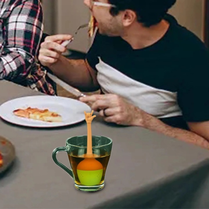 YANYXR BCS3146553 teafőző infúzor, élelmiszeripari szilikonból, kéz (gesztus) alakú dizájnnal, narancssárga/zöld