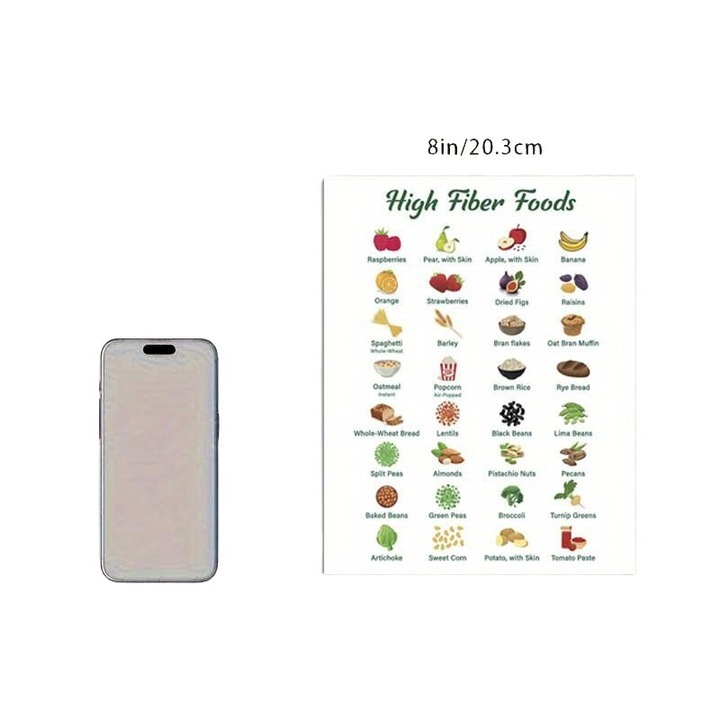 Плакат с храни, богати на фибри, илюстриран, бял, 20,3 см (8 инча), код K0285-PG0804-HJ20008