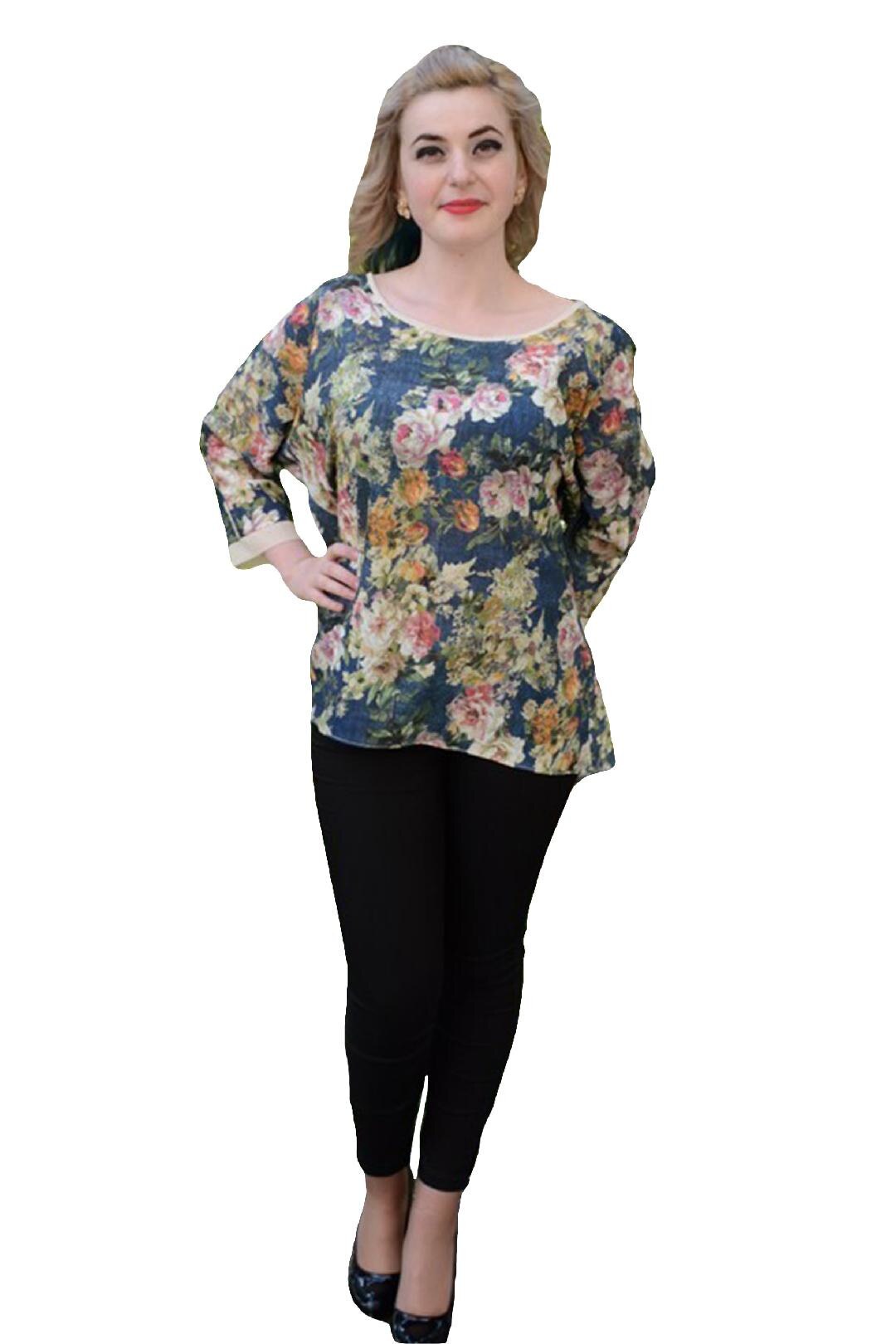 Bluza cu design asimetric si imprimeu floral, D&J Exclusive, Multicolor