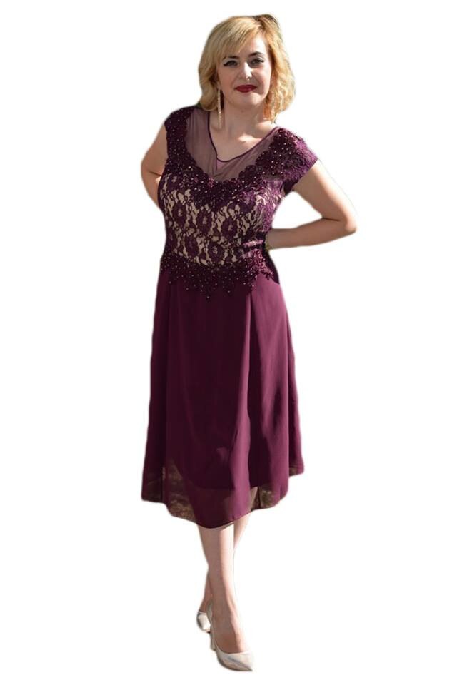 Rochie chic de seara, din voal si dantela , D&J Exclusive, Mov