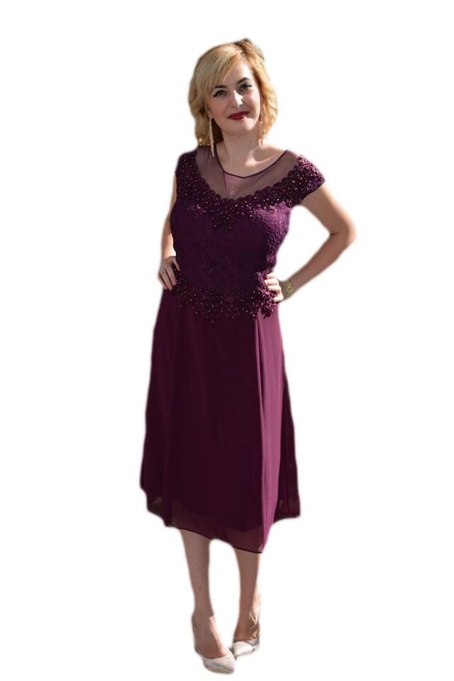 Rochie de ocazie de lungime medie, masura mare, din voal , D&J Exclusive, Mov