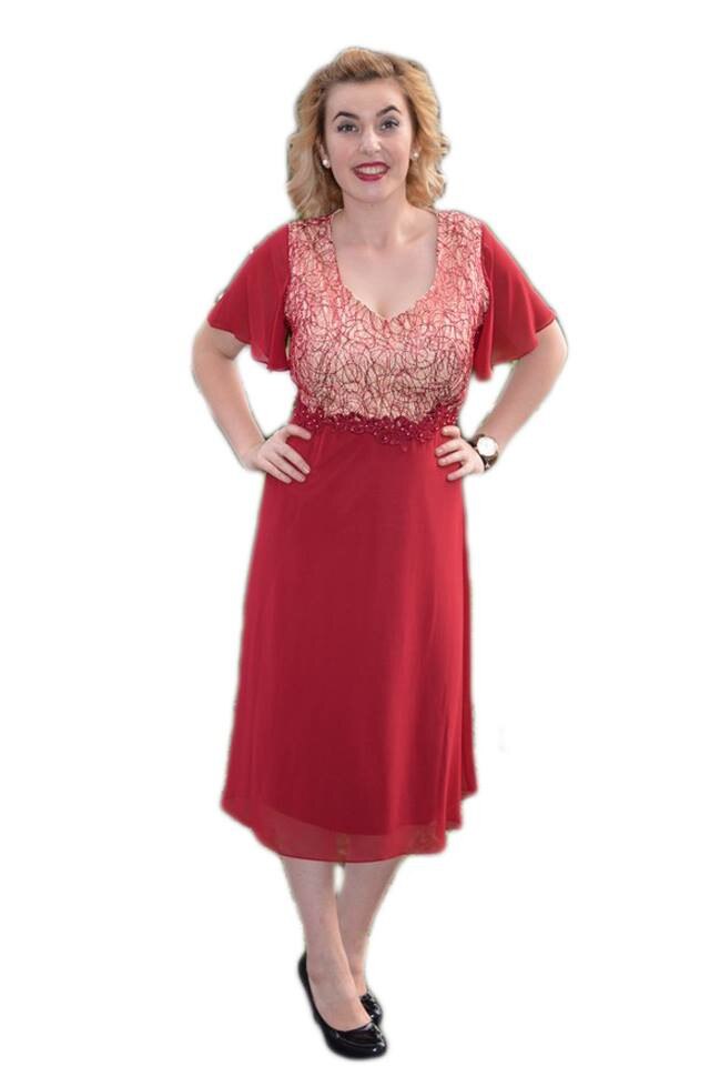 Rochie de ocazie, din voal cu broderie , D&J Exclusive, Marsala
