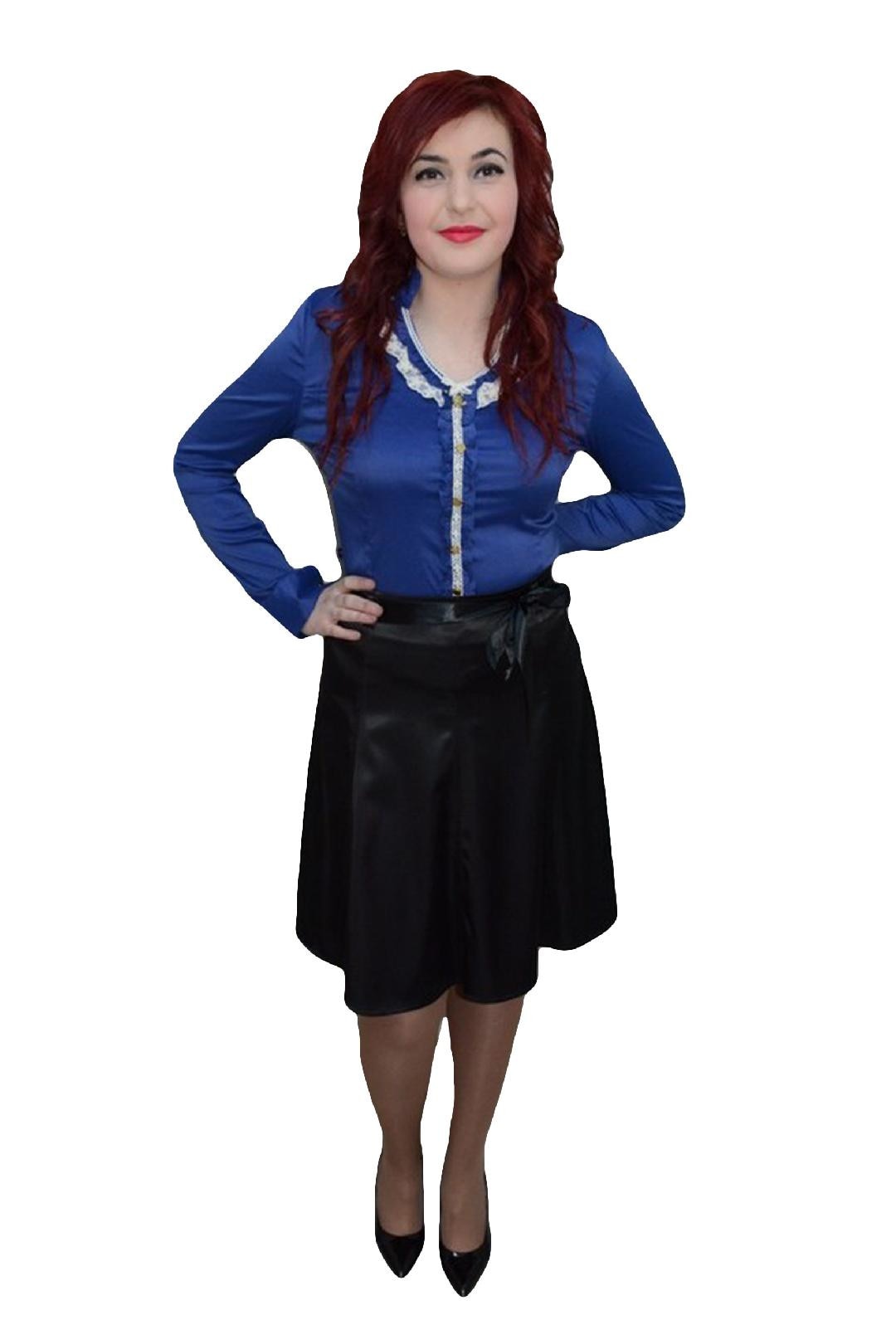 Fusta din saten, croiala in clos, D&J Exclusive,, Negru