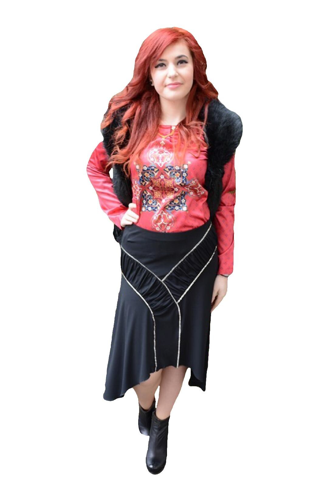 Fusta moderna cu design asimetric, in colturi, D&J Exclusive,, Negru