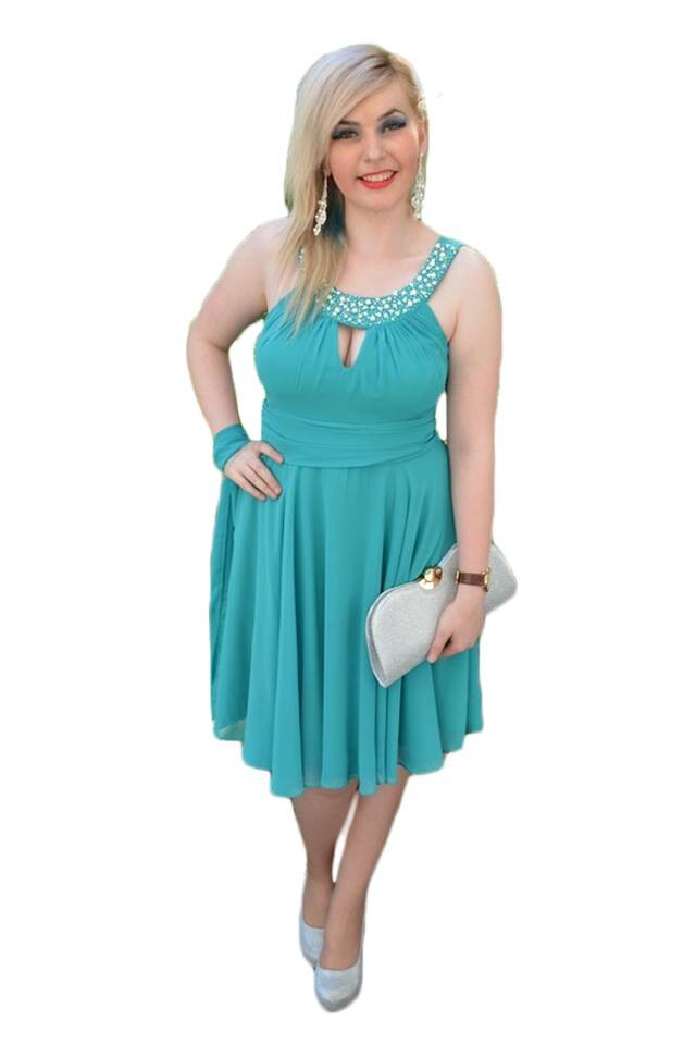 Rochie de ocazie in tendinte, model scurt , D&J Exclusive, Turcoaz