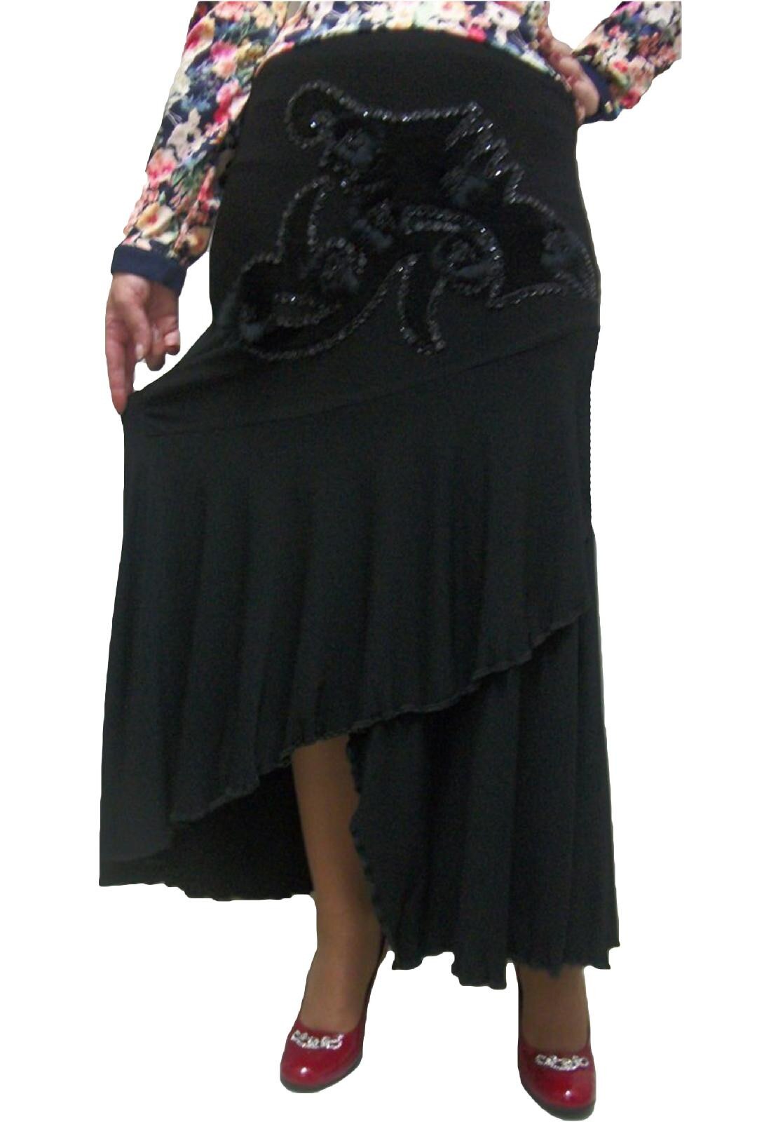 Fusta din material elastic cu design de catifea fina, D&J Exclusive, Negru, 40