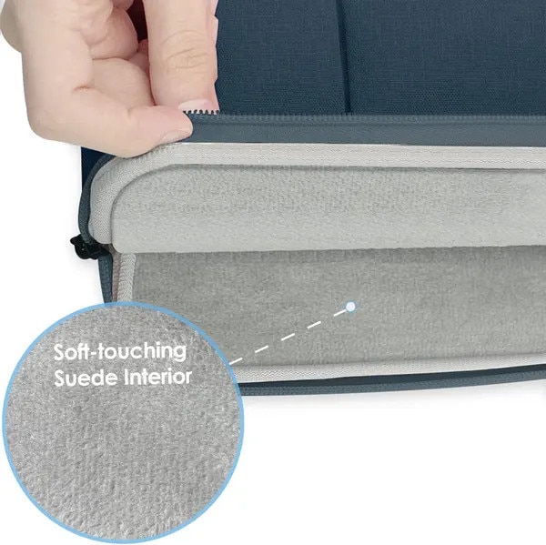 Husa pentru laptop 13–13,6 inch IZO-CJ-K0502-20260803-1652, canvas rezistent la apa, interior din suede, buzunar exterior, albastru inchis, 32.3 x 23.3 x 2.5 cm, compatibil MacBook Air/Pro 13