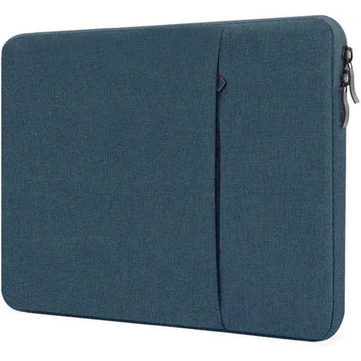 Husa pentru laptop 13–13,6 inch IZO-CJ-K0502-20260803-1652, canvas rezistent la apa, interior din suede, buzunar exterior, albastru inchis, 32.3 x 23.3 x 2.5 cm, compatibil MacBook Air/Pro 13