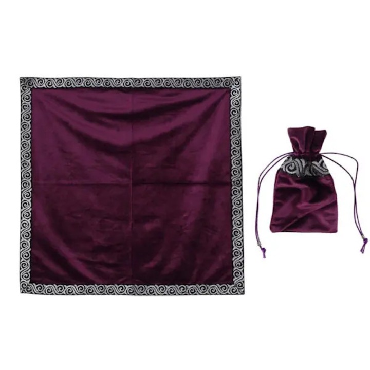Bársony tarot és oltárterítő IZO-CJ-K0502-20260803-2041, ezüst díszítő szegéllyel, lila, 65 x 65 cm, tároló tasakkal