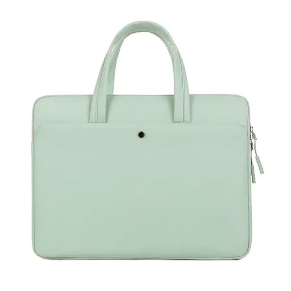Geanta pentru laptop din material sintetic, captuseala fleece, impermeabila, cu maner si fermoar, verde menta, pentru 13-13,3 inch