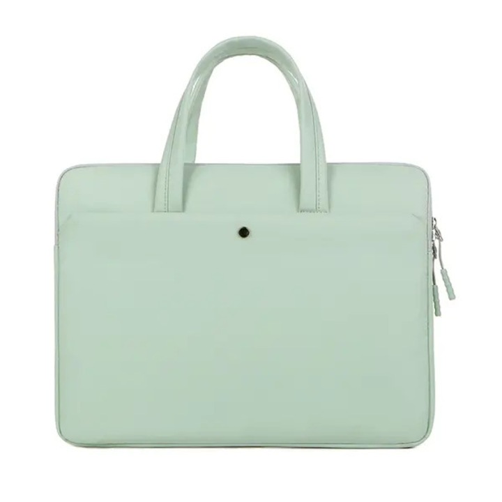 Geanta pentru laptop din material sintetic, captuseala fleece, impermeabila, cu maner si fermoar, verde menta, pentru 13-13,3 inch