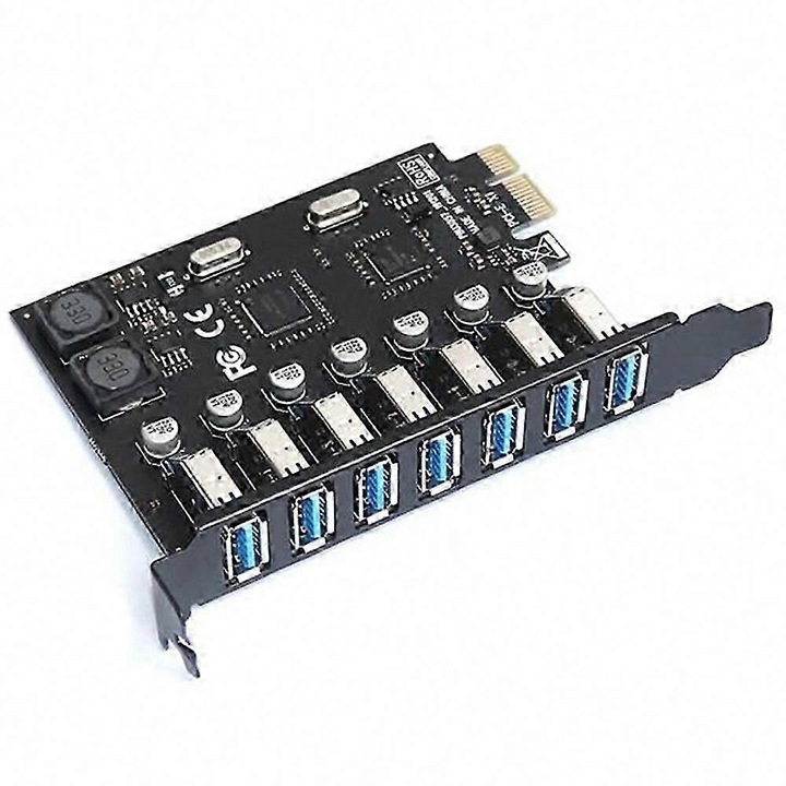 Placa PCIe la 7 porturi USB 3.0 PD35, PCIe x1, 5 Gbps, retrocompatibil USB 2.0/1.1, cip VIA, negru, E27-A116-E26223-CJ