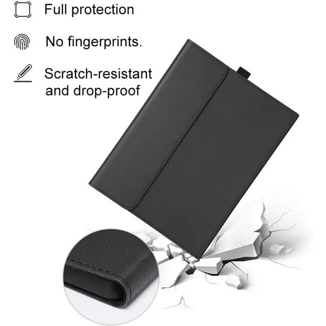 Husa pentru Surface Pro 8, exterior PU texturat cu interior TPU, suport reglabil si protectie full-cover, curea elastica pentru stylus, albastru, include husa accesorii