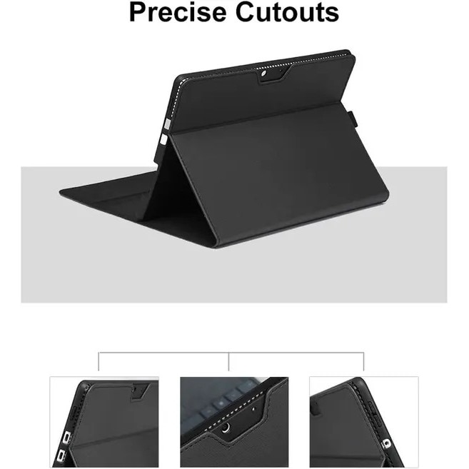 Husa pentru Surface Pro 8, exterior PU texturat cu interior TPU, suport reglabil si protectie full-cover, curea elastica pentru stylus, albastru, include husa accesorii