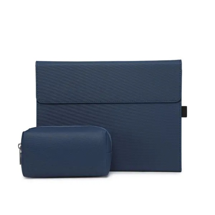 Husa pentru Surface Pro 8, exterior PU texturat cu interior TPU, suport reglabil si protectie full-cover, curea elastica pentru stylus, albastru, include husa accesorii