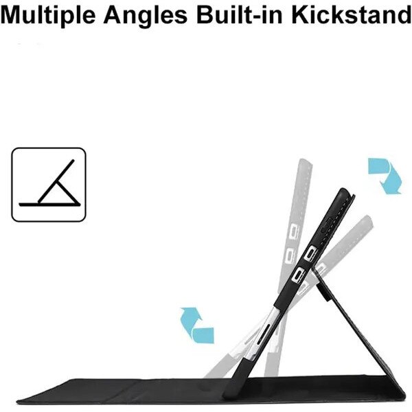 Husa pentru Surface Pro 8, exterior PU texturat cu interior TPU, suport reglabil si protectie full-cover, curea elastica pentru stylus, albastru, include husa accesorii