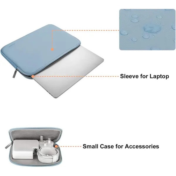 Husa pentru laptop neopren cu interior din fleece, cu husa mica pentru accesorii, compatibil 13–13,6 inch (MacBook/Surface), albastru deschis
