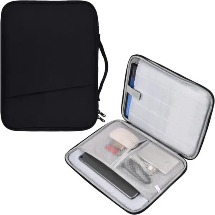 Husa pentru tableta universala PRE-CJk0515-26-0806-1123, din canvas rezistent la apa, cu protectie 360%, captuseala groasa din spuma, buzunare pentru accesorii si slot pentru stylus, negru