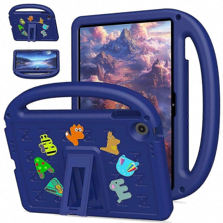 Husa tableta compatibila Lenovo Tab TB-311XU/TB311FU (Tab 10.1 2025) din EVA+PC, cu maner, kickstand si curea umar 112 cm, albastru inchis