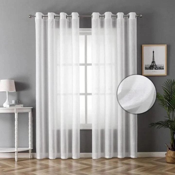 Set de 2 perdele voal semi-transparente, alb, 140 x 224 cm fiecare