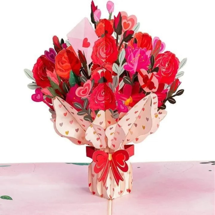 Felicitare 3D tip buchet cidiscount-xwx-260804-167, carton decorativ, personalizabil, alb, 1 buc