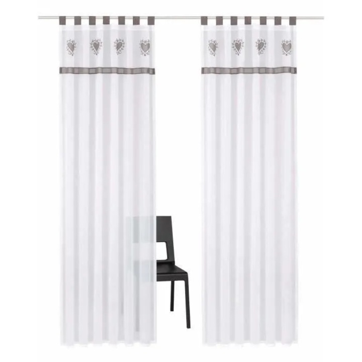 Perdea voile cidiscount-xwx-260804-408, 2 panouri cu inimioare brodate, transparent, 140 x 262 cm