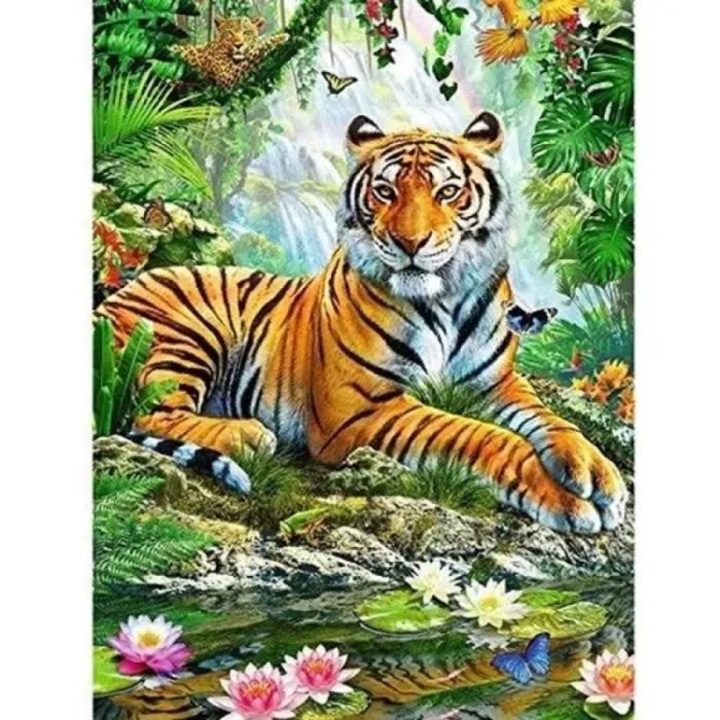 Tablou Diamond Painting tigru, kit DIY cu strasuri 3D, multicolor, 30 x 40 cm, cod cidiscount-xwx-260804-28