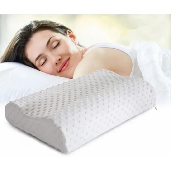 Perna ergonomica cervicala cidiscount-xwx-260804-104, spuma cu rezilienta redusa, profilata contur, alb, 50 x 30 x 7 cm