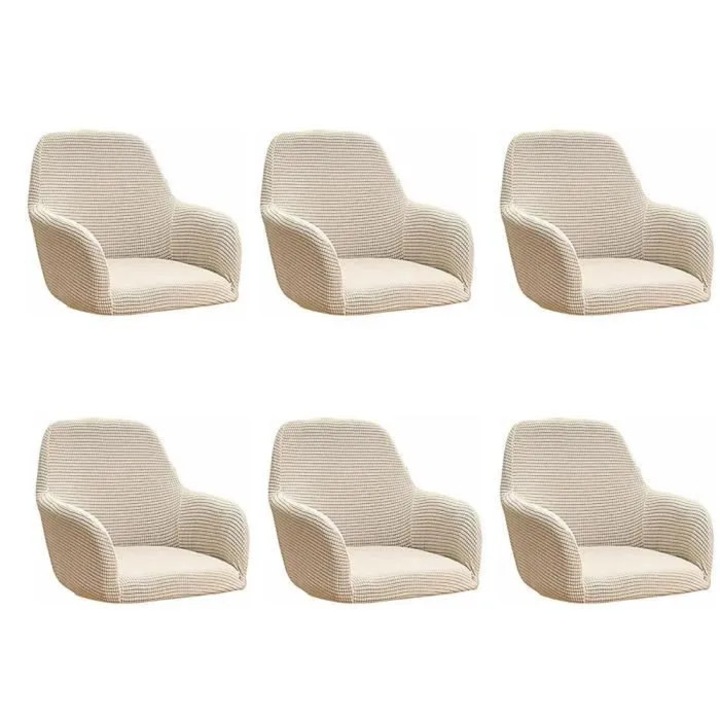 Set huse pentru scaune cu brate, jacquard elastic din poliester, antiderapant, rezistent la uzura, bej, 6 buc.