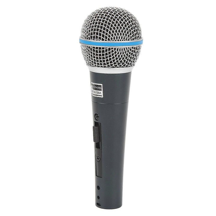 Microfon cu fir FG123K0225-260803-6908, din metal, cardioid (dynamic), anti-interferente, pentru karaoke/KTV, Negru/argintiu