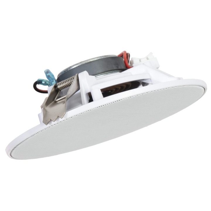 Difuzor de tavan Fonestar jspeak5, 5 inch full-range, 10 W RMS, 8 Ω, 130–15.000 Hz, sensibilitate 90 dB, carcasa ABS, grila aluminiu, alb, O160 x 55 mm (montaj O145 mm)